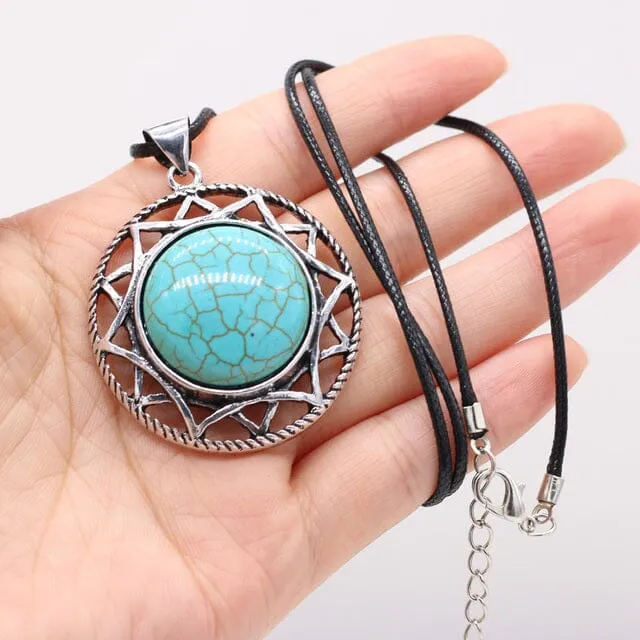 Natural Stone Round Shape Pendant Necklace