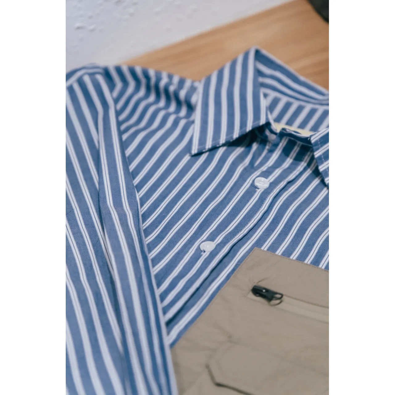 OLDISM OLD/SM  PATCH STRIPE SHIRT-DARK BLUE