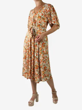 Orange floral printed midi dress - size US 8