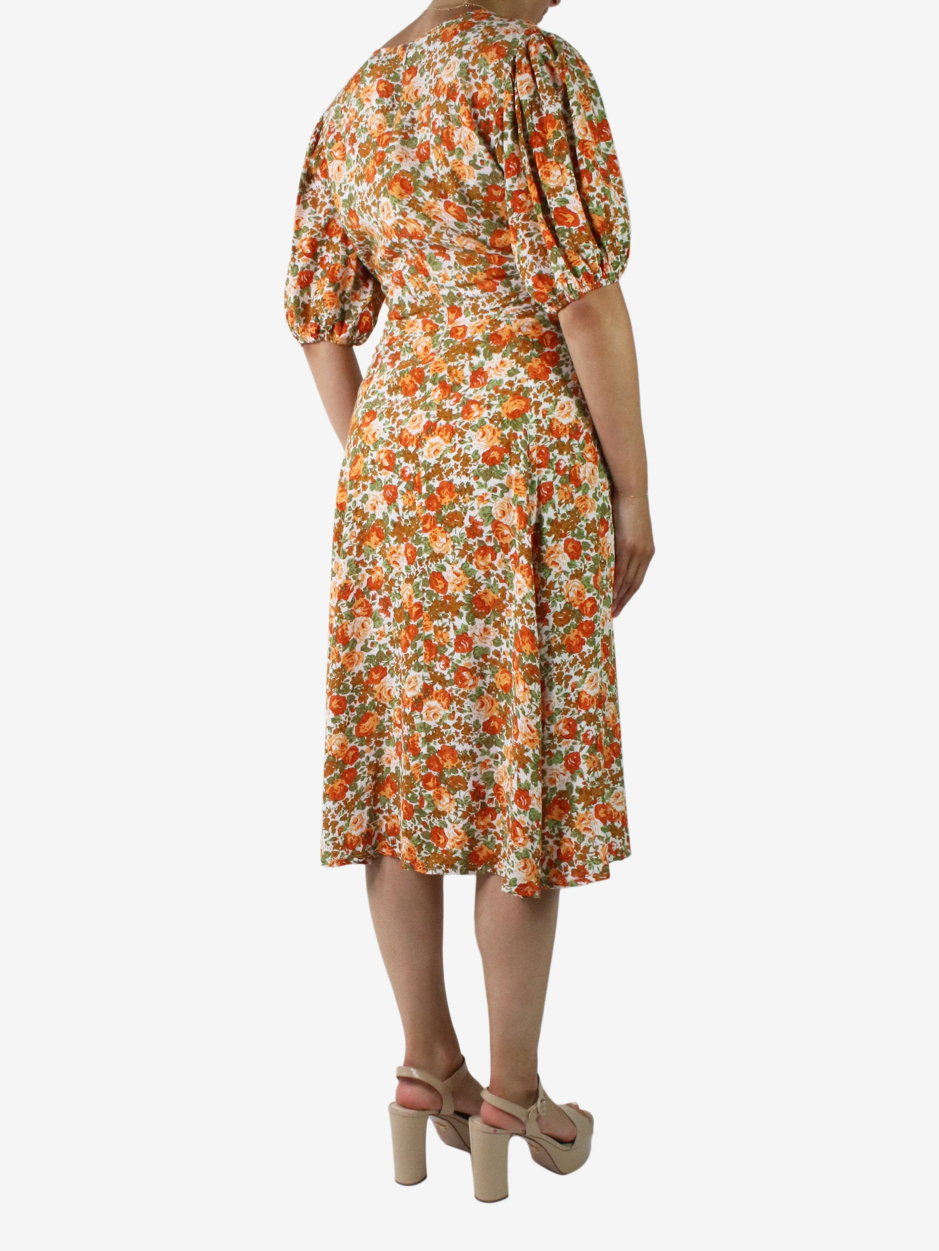 Orange floral printed midi dress - size US 8