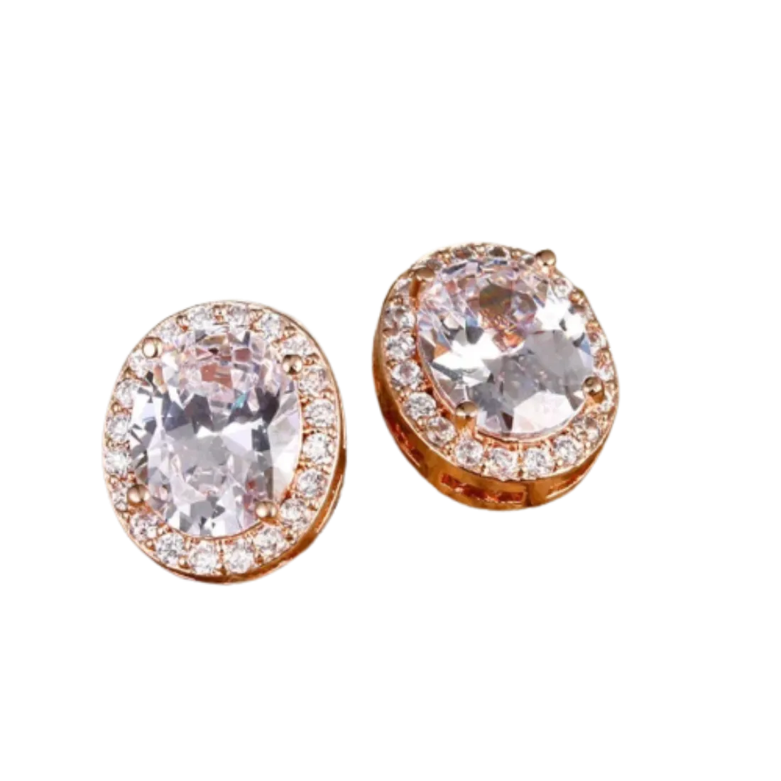 Oval CZ Crystal Zircon Solitaire Stud Earring