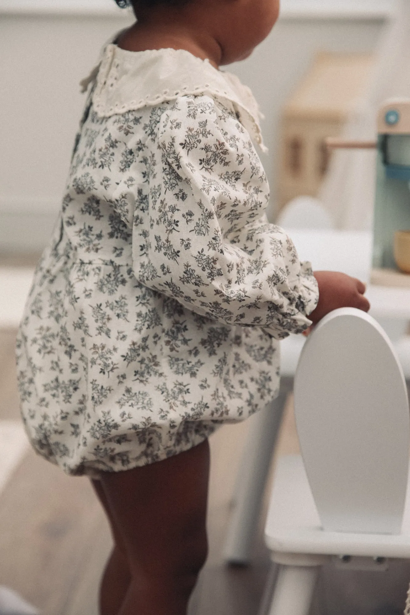 Oversized Cream Embroidered Collar & Floral Romper