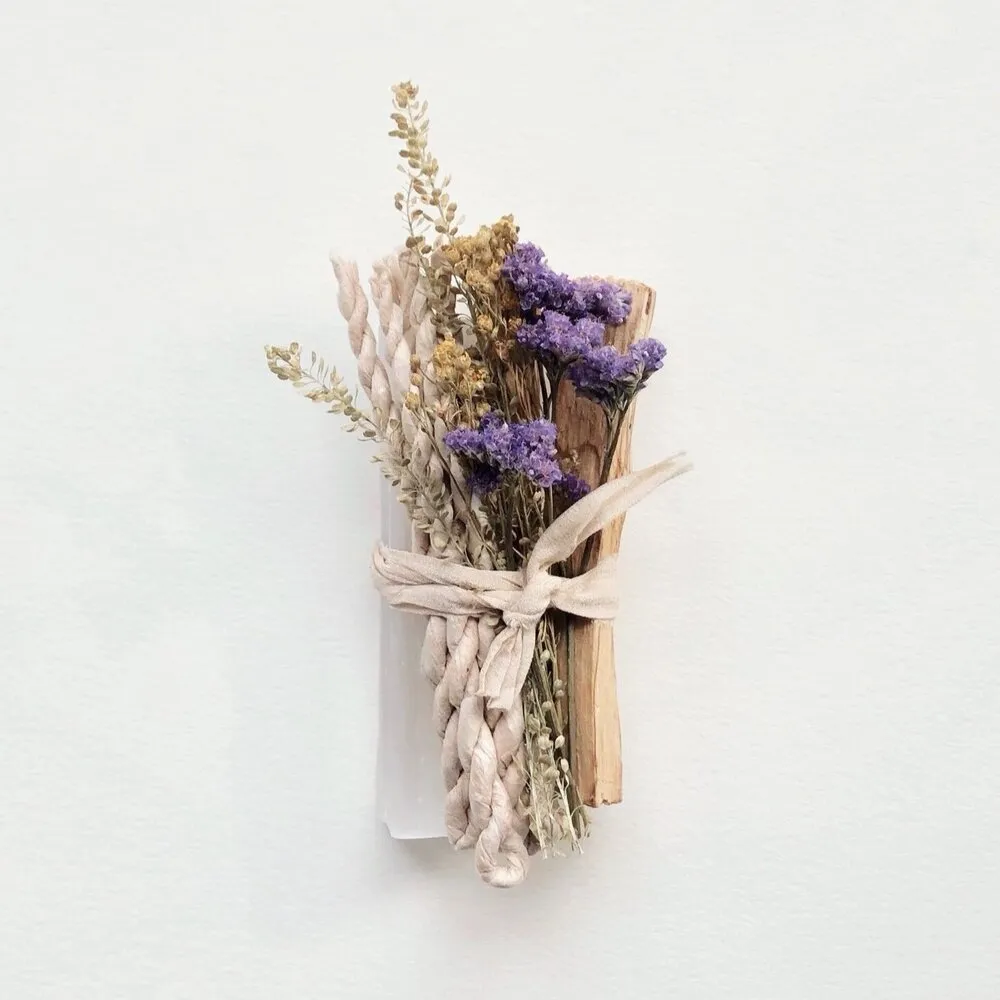 Palo Santo, Selenite, Incense & Dried Flower Bundle