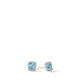 Petite Chatelaine Pavé Bezel Stud Earrings with Blue Topaz and Diamonds