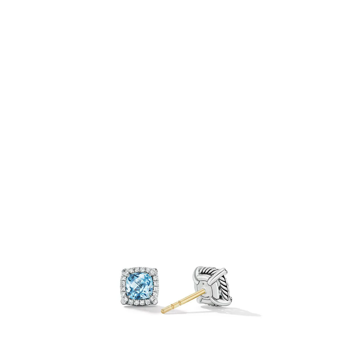 Petite Chatelaine Pavé Bezel Stud Earrings with Blue Topaz and Diamonds