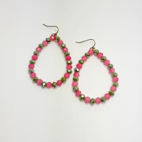 Pink & Green Beaded Teardrop Earrings