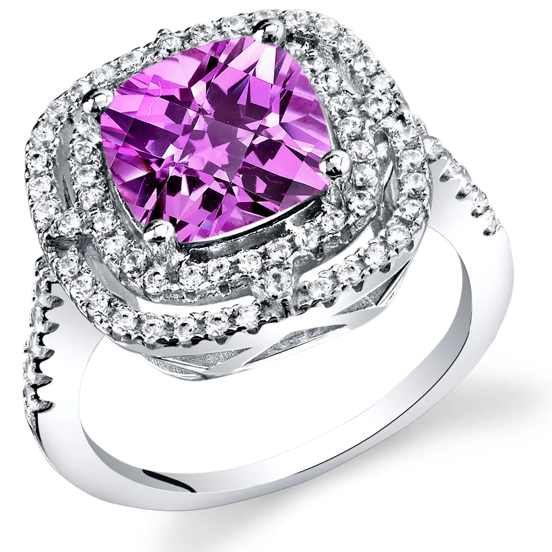 Pink Sapphire Cushion Cut Sterling Silver Ring Size 5