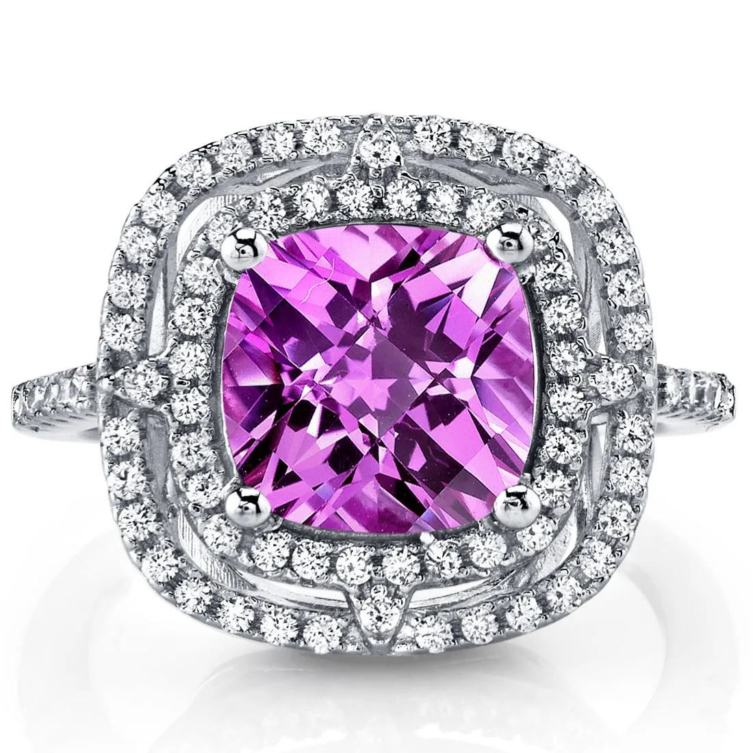 Pink Sapphire Cushion Cut Sterling Silver Ring Size 5