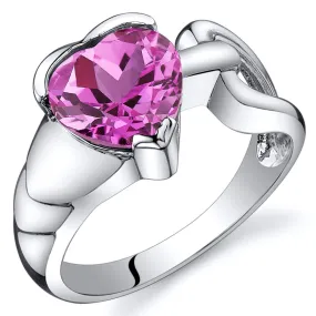 Pink Sapphire Heart Shape Sterling Silver Ring Size 6