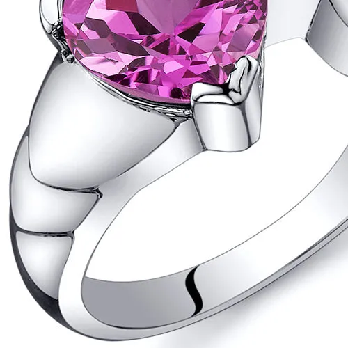 Pink Sapphire Heart Shape Sterling Silver Ring Size 6