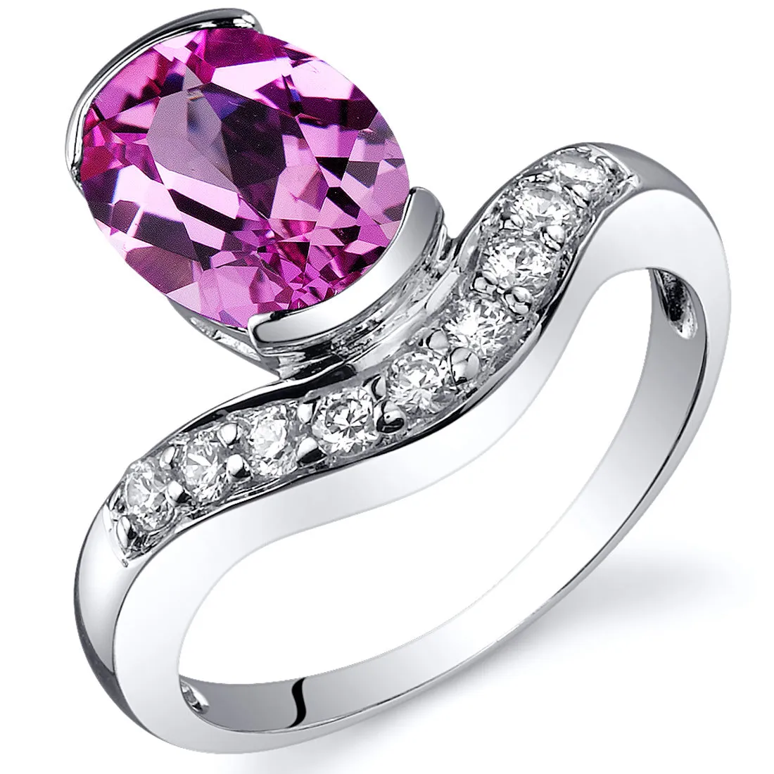 Pink Sapphire Oval Cut Sterling Silver Ring Size 6