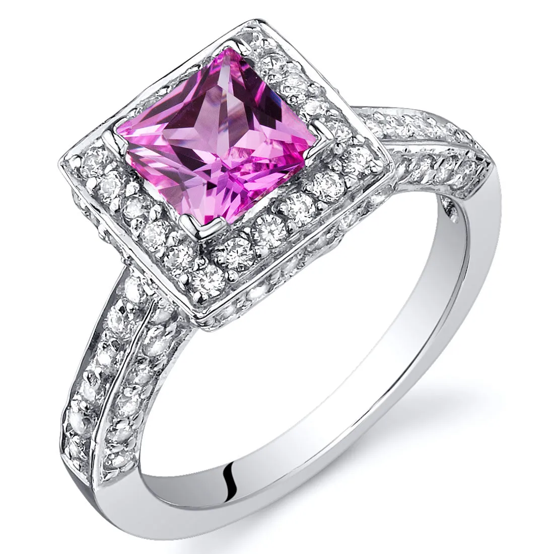 Pink Sapphire Princess Cut Sterling Silver Ring Size 9