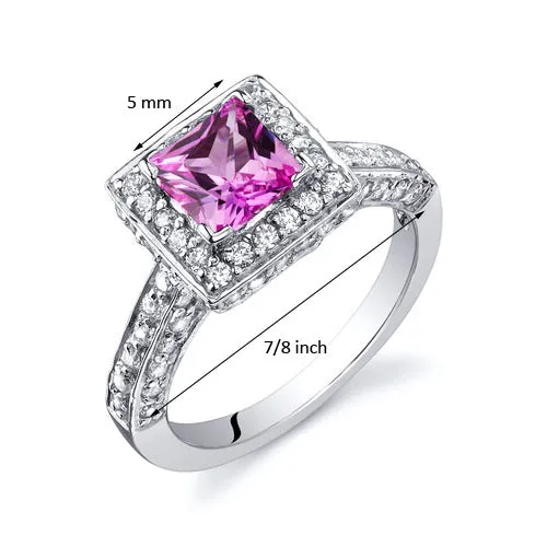 Pink Sapphire Princess Cut Sterling Silver Ring Size 9