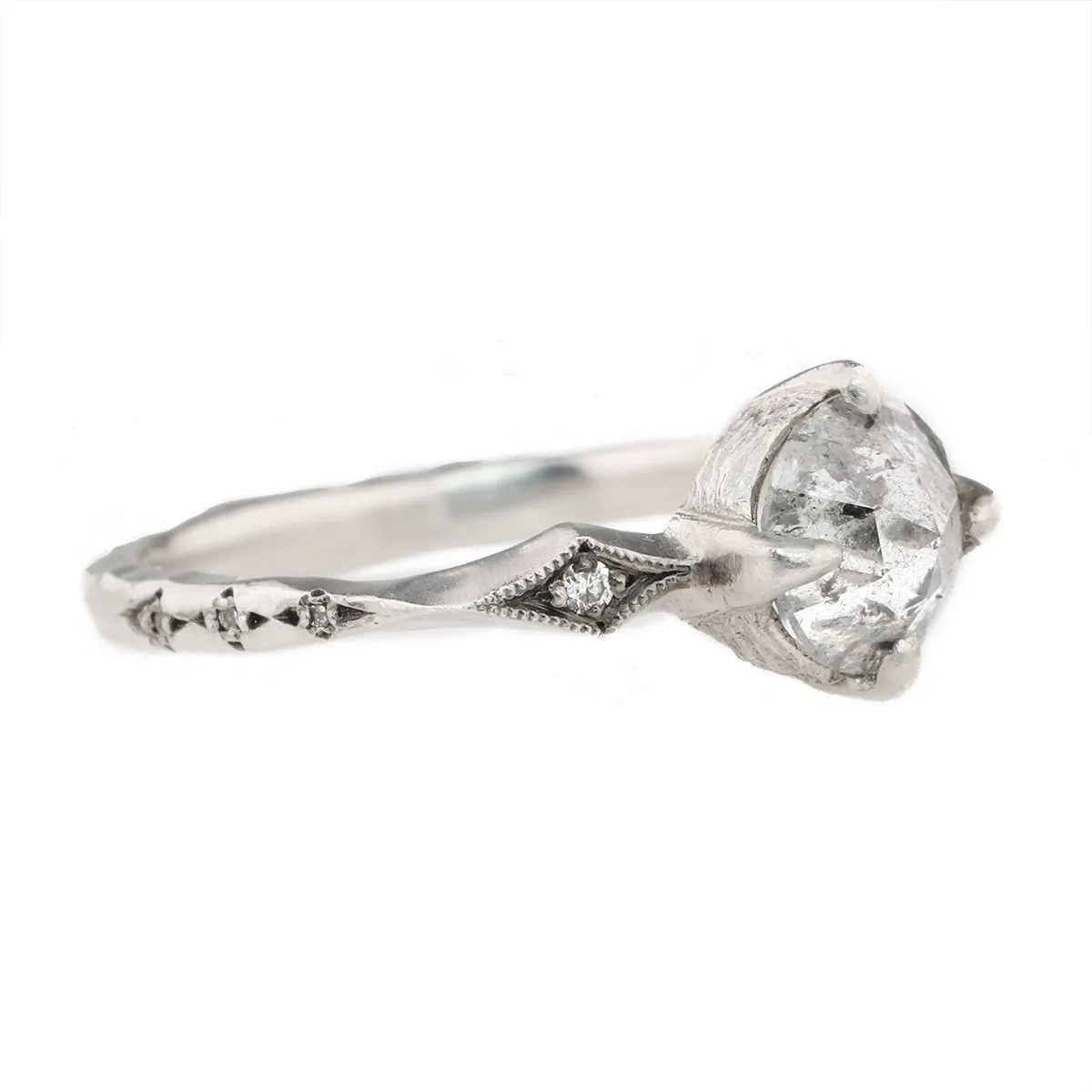 Platinum Prong-Set Rosecut Grey Diamond Ring