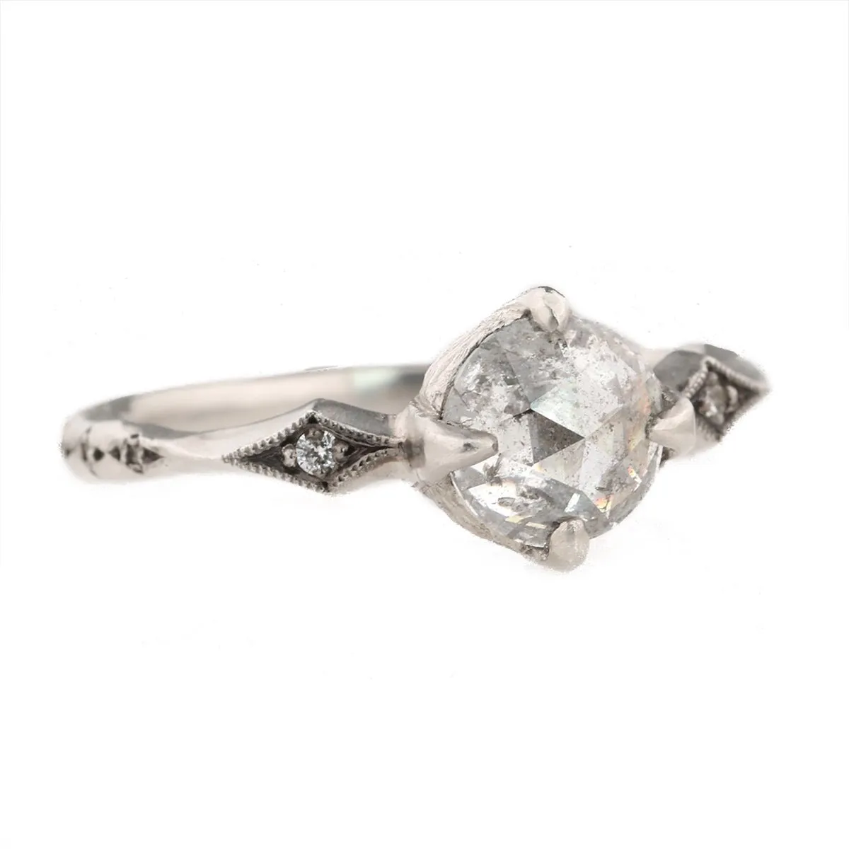 Platinum Prong-Set Rosecut Grey Diamond Ring