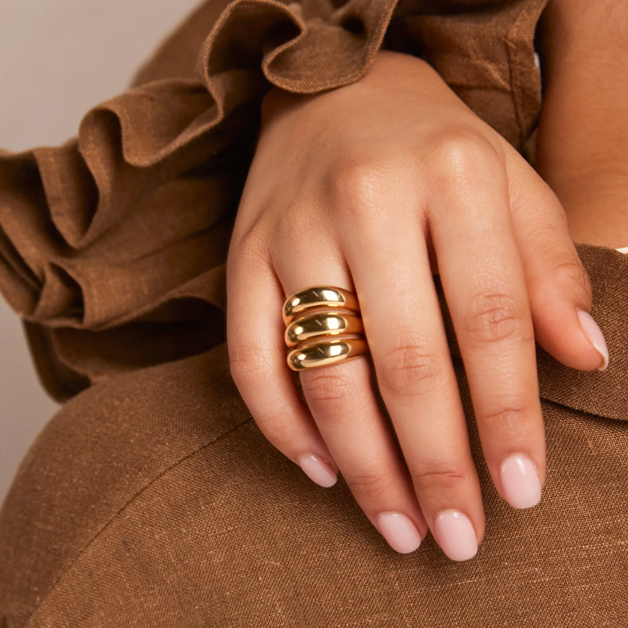 Polished Triple Domed Ring - Gold