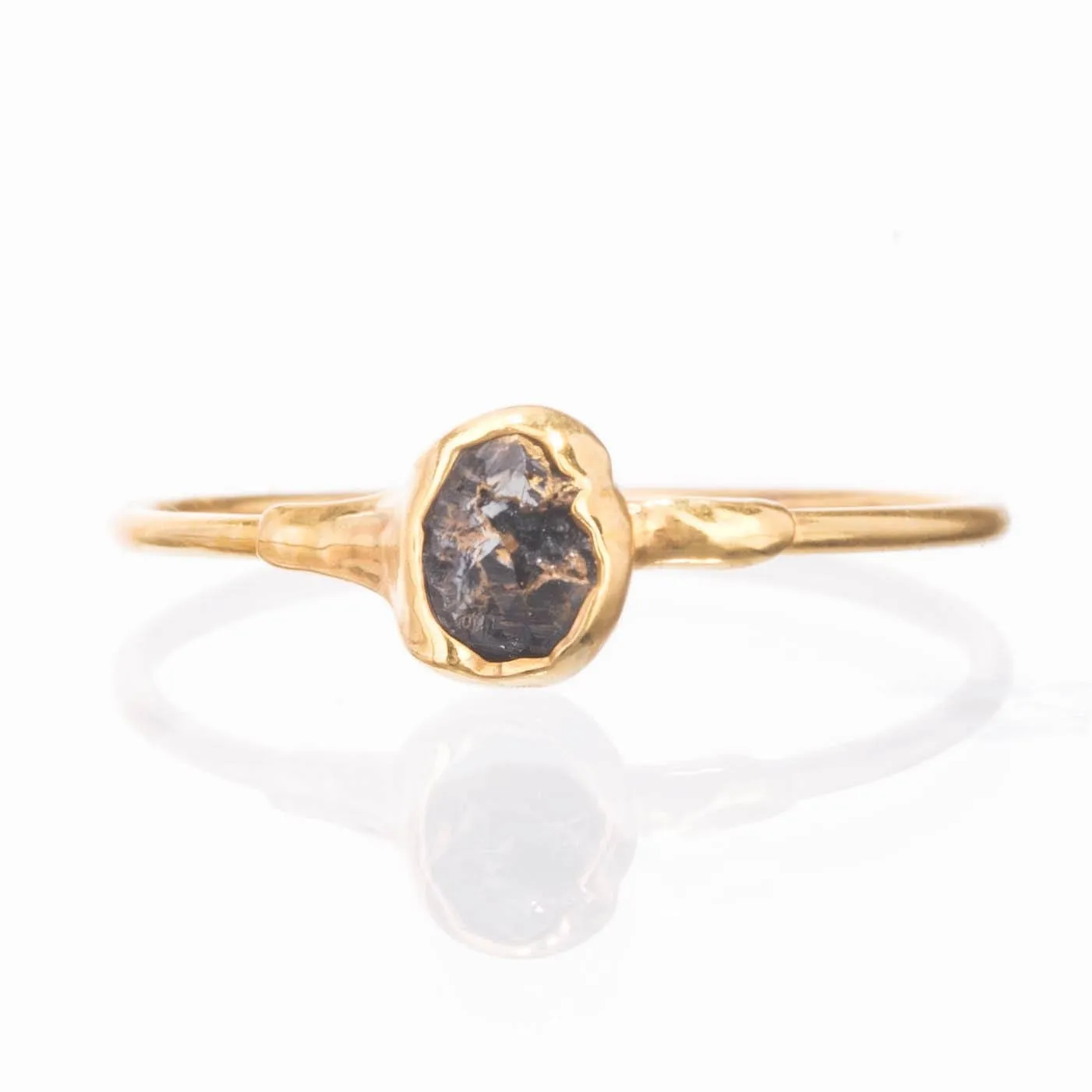 Raw Black Diamond Ring in Yellow Gold