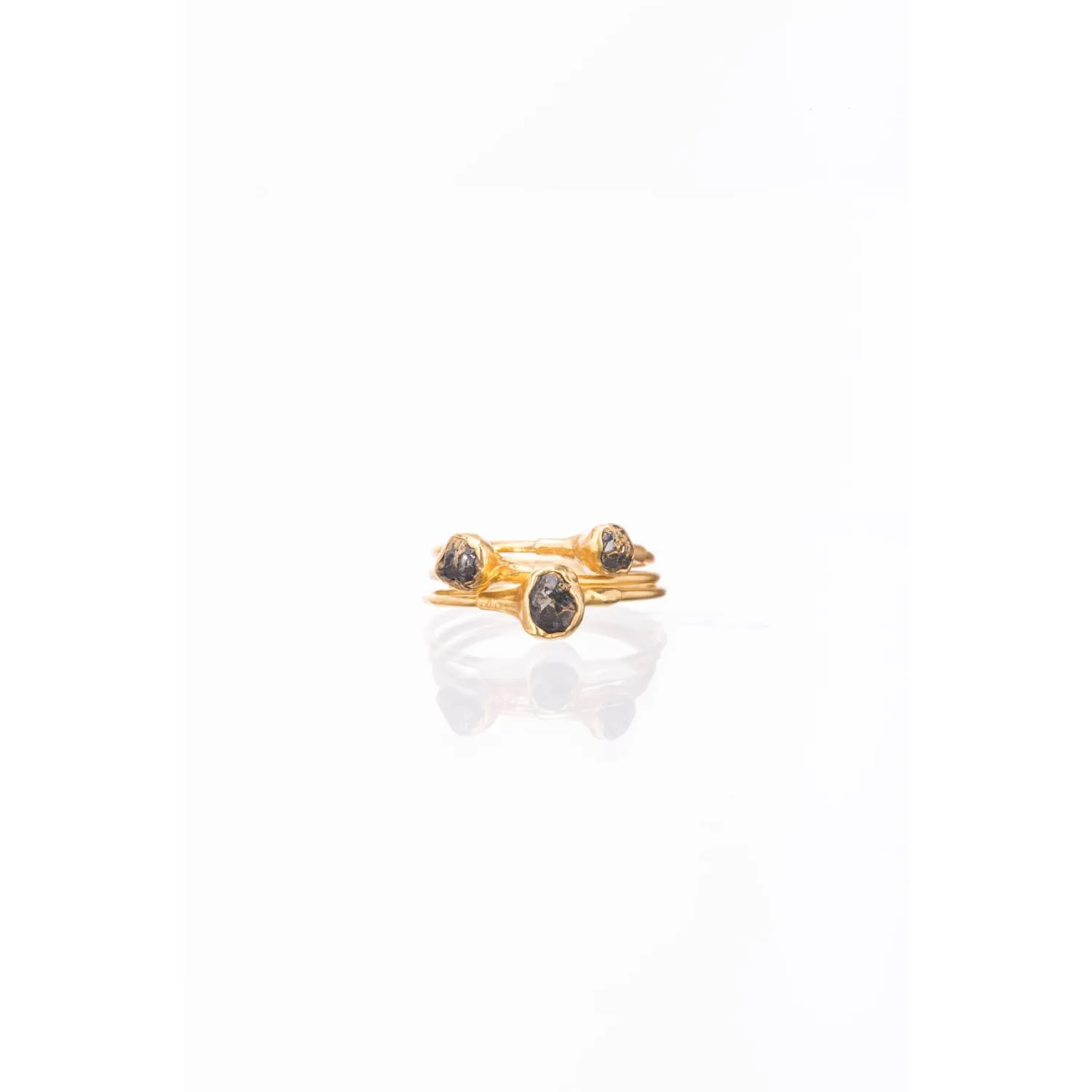 Raw Black Diamond Ring in Yellow Gold