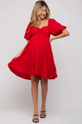 Red Puff Sleeve Maternity Dress