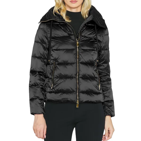 Relish Proxima Centauri women's down jacket in long-sleeved satin with hood and black drawstring