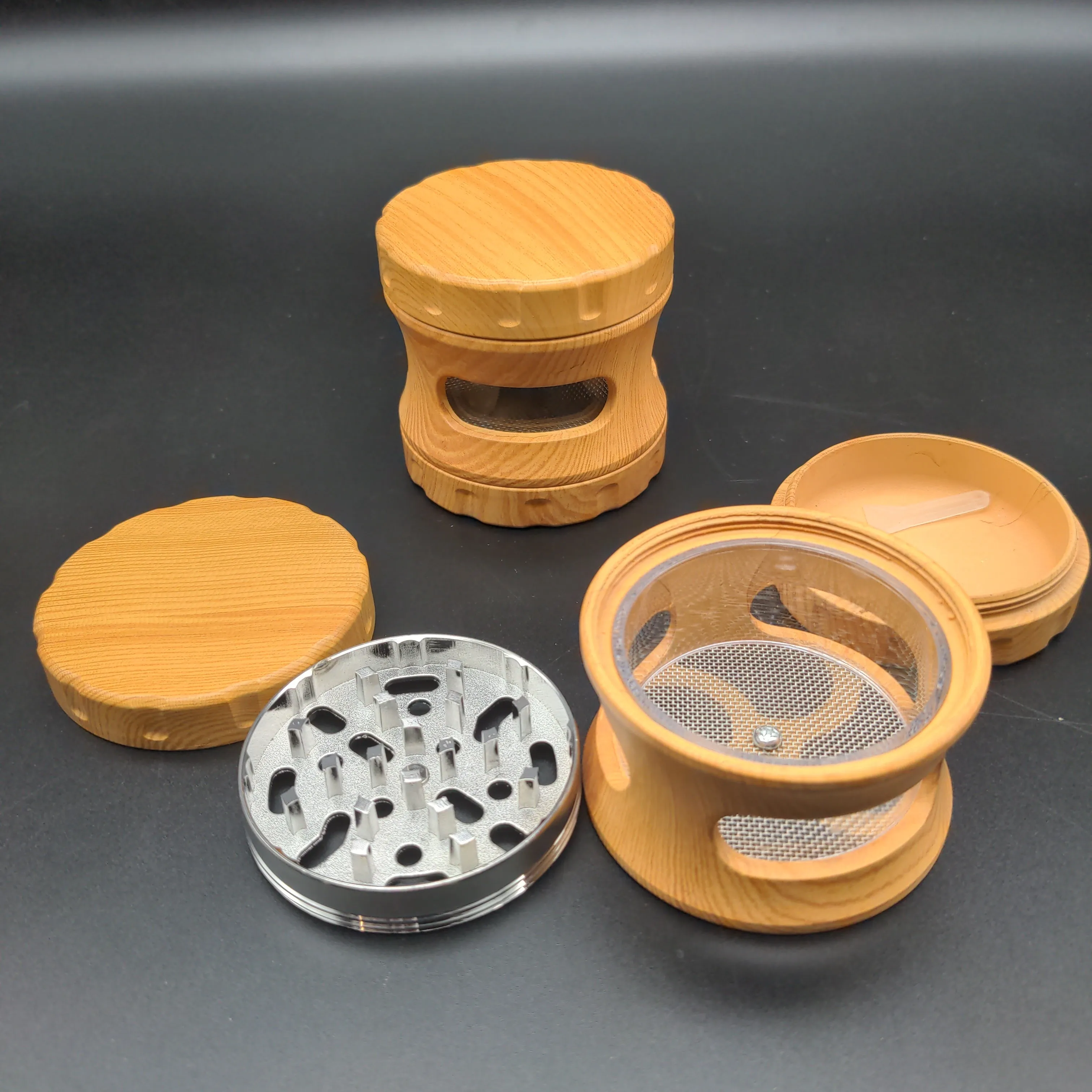 Resin Faux Wood Grinder w/ View Window | 4pc | 2.5