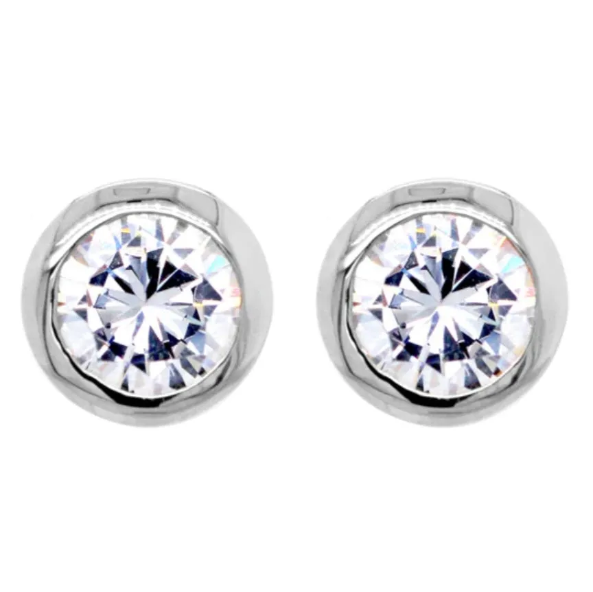 SALE Sybella Bezel CZ Stud Earrings Silver