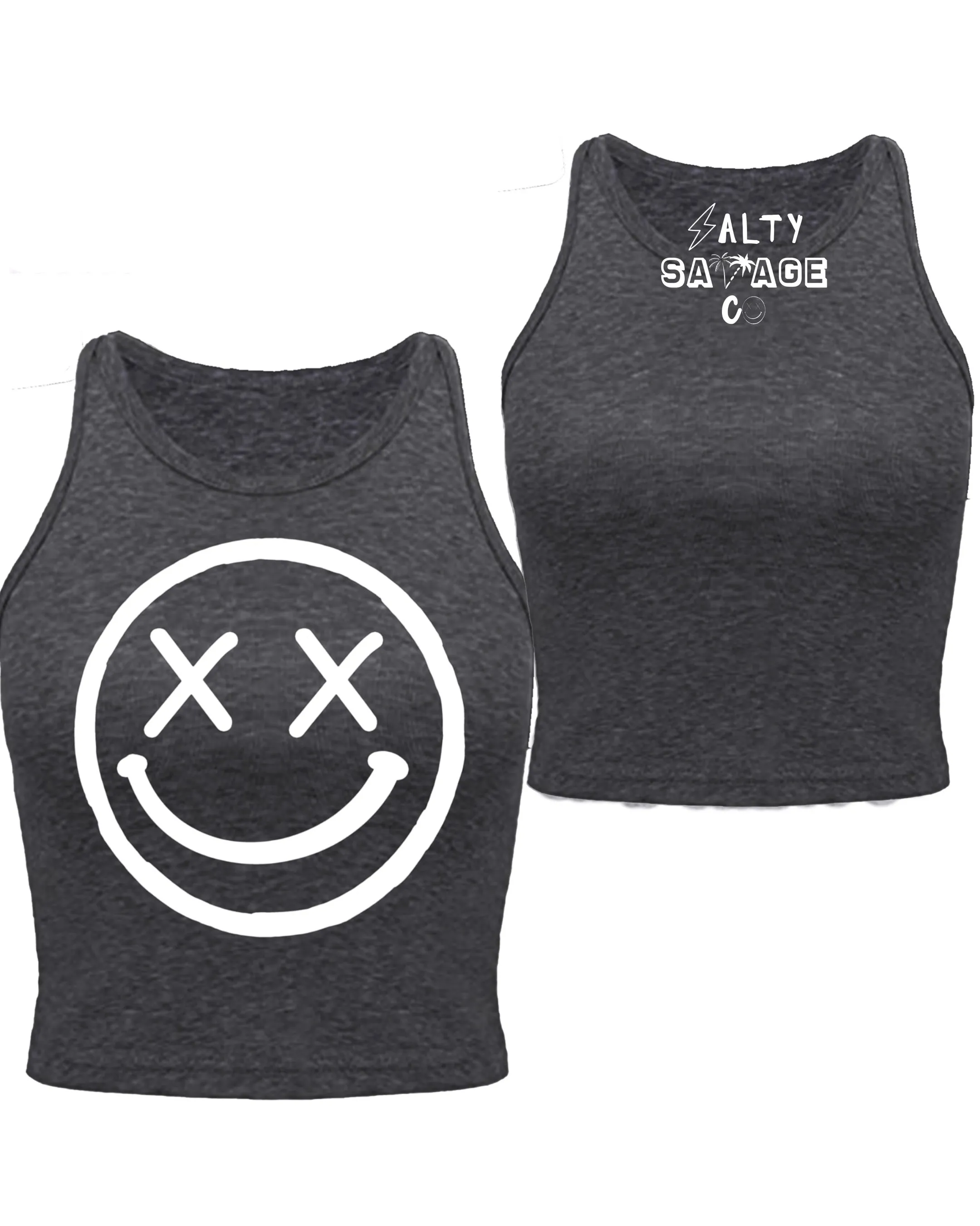 Salty Savage Ladies "OG Smile" High Neck Sleeveless Crop Tank