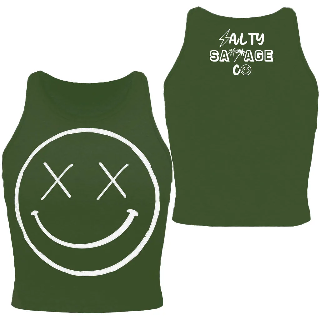 Salty Savage Ladies "OG Smile" High Neck Sleeveless Crop Tank