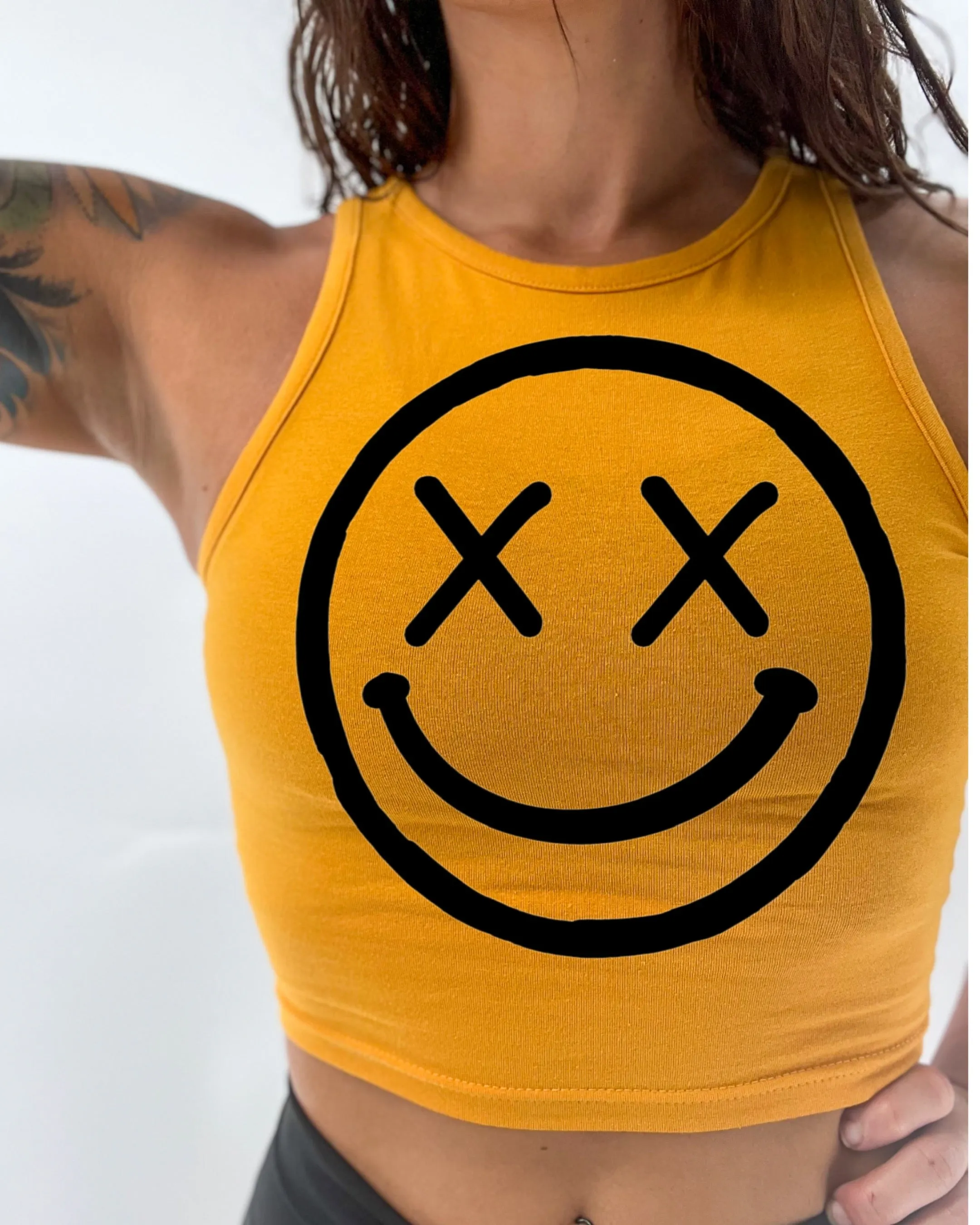 Salty Savage Ladies "OG Smile" High Neck Sleeveless Crop Tank