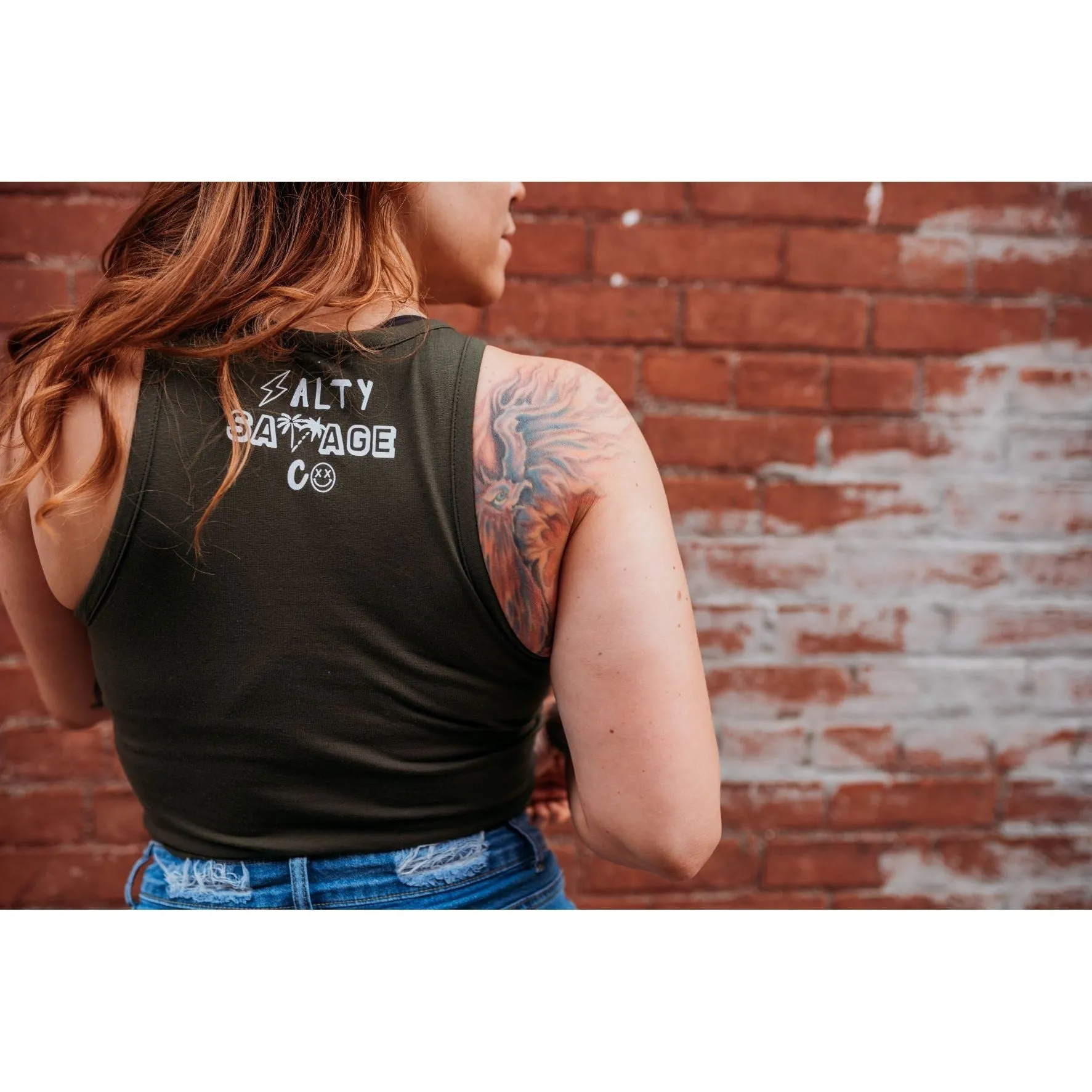 Salty Savage Ladies "OG Smile" High Neck Sleeveless Crop Tank