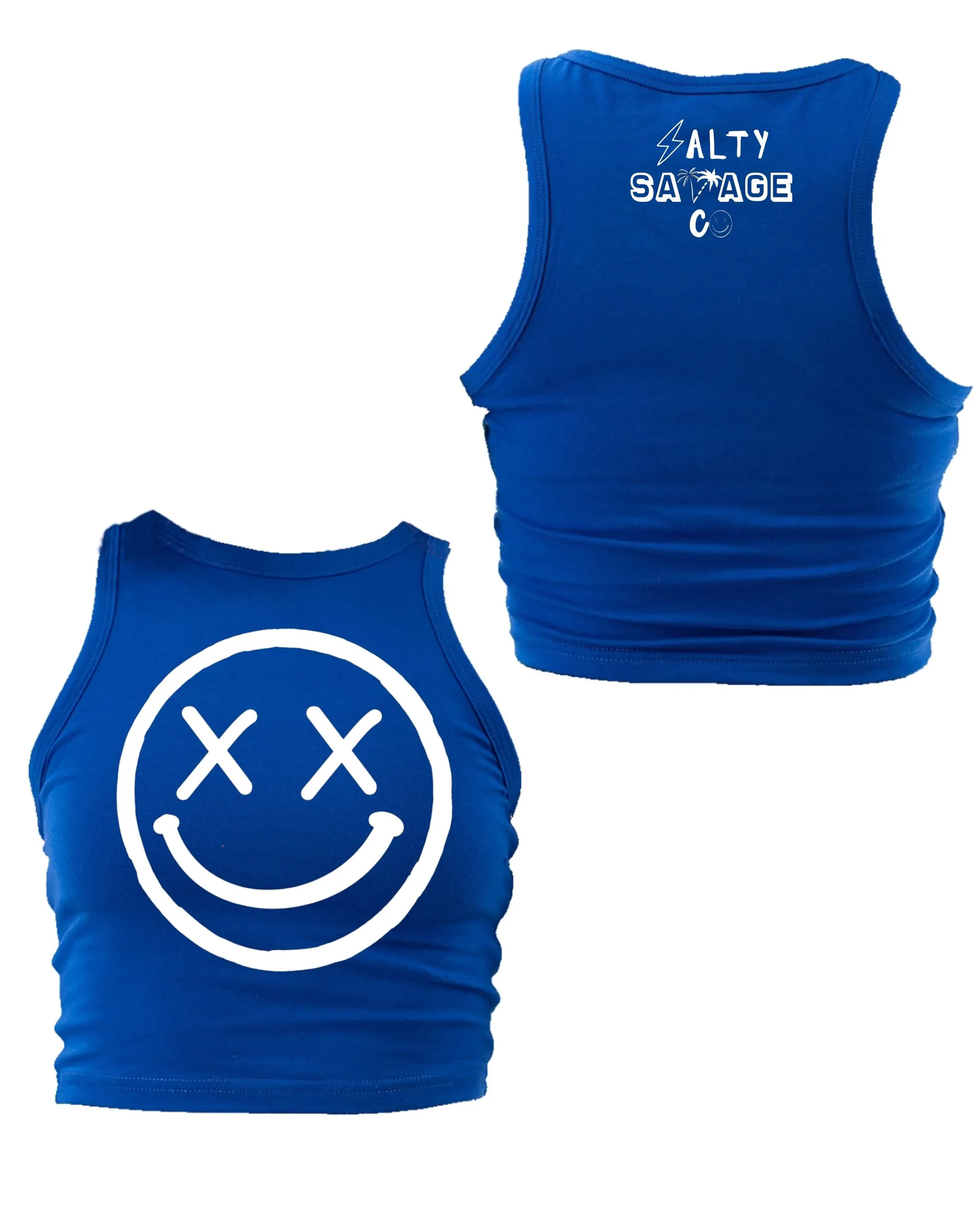 Salty Savage Ladies "OG Smile" High Neck Sleeveless Crop Tank