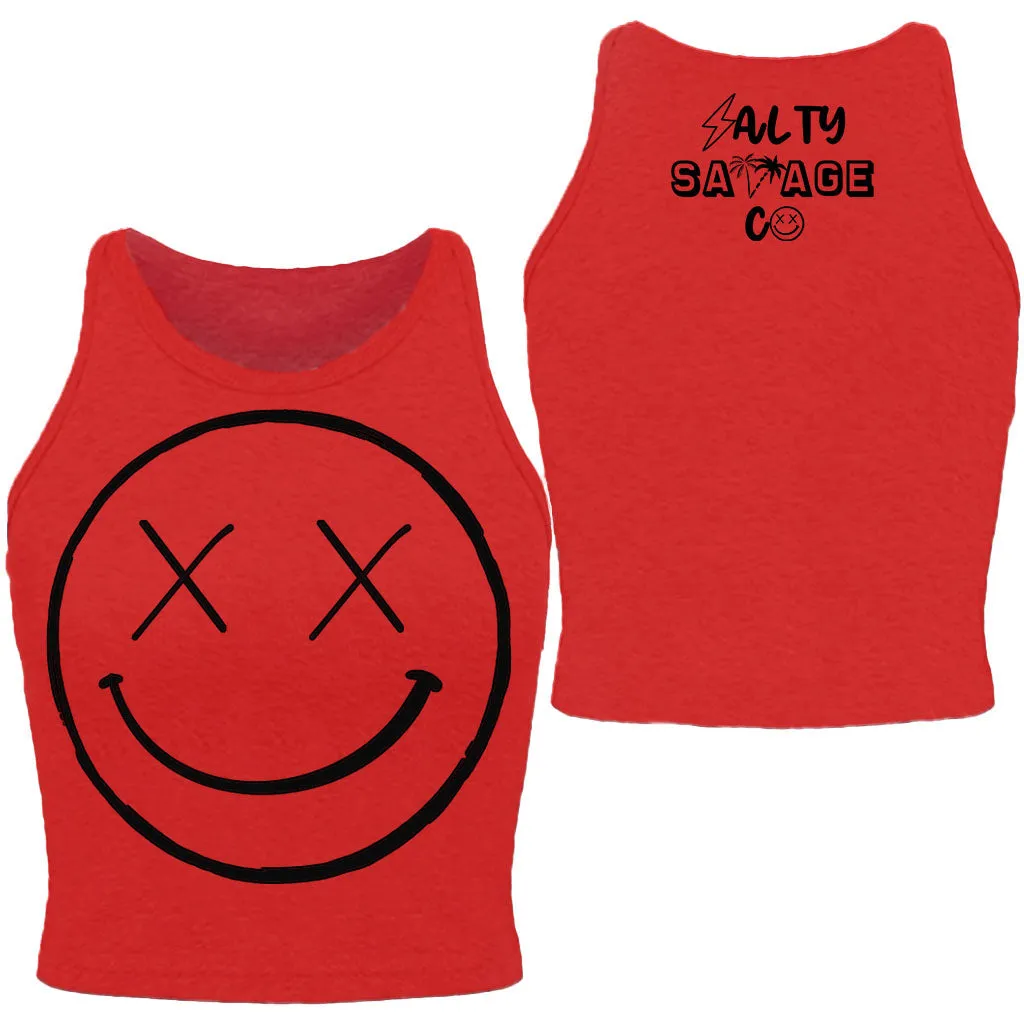 Salty Savage Ladies "OG Smile" High Neck Sleeveless Crop Tank