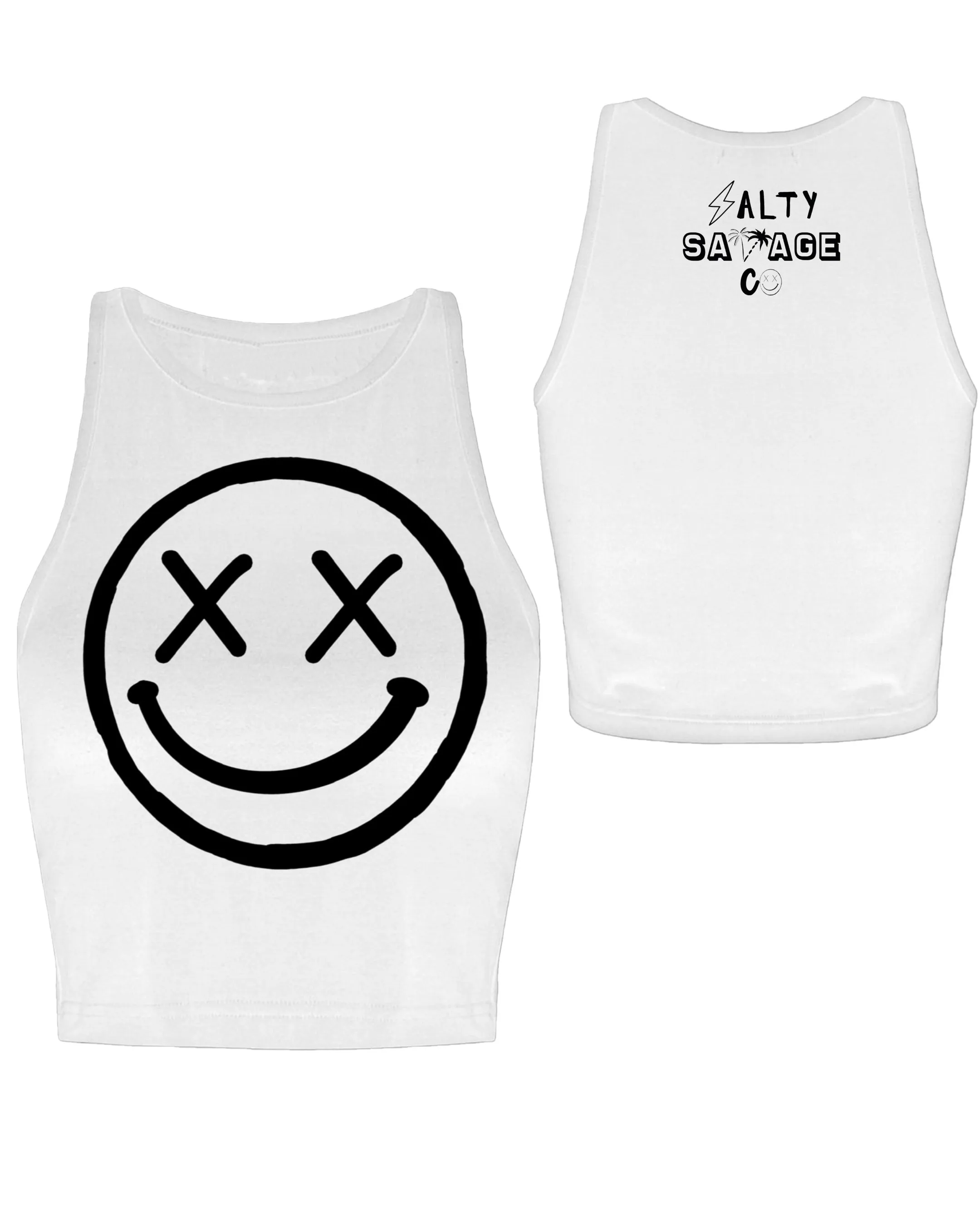 Salty Savage Ladies "OG Smile" High Neck Sleeveless Crop Tank