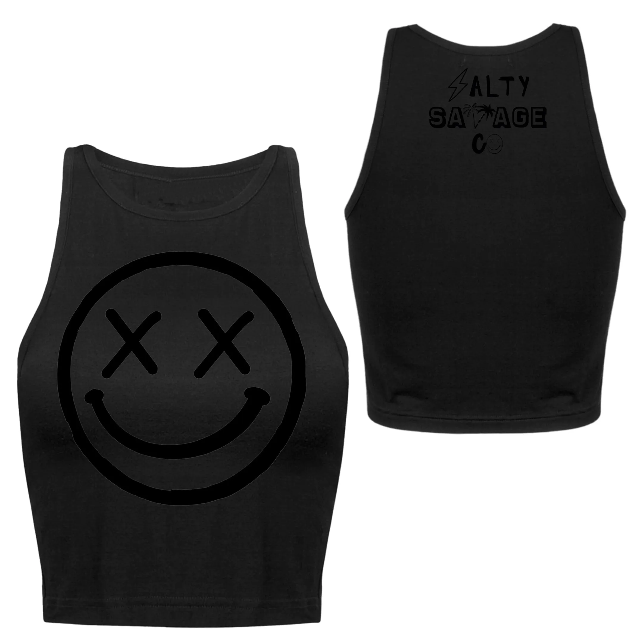 Salty Savage Ladies "OG Smile" High Neck Sleeveless Crop Tank