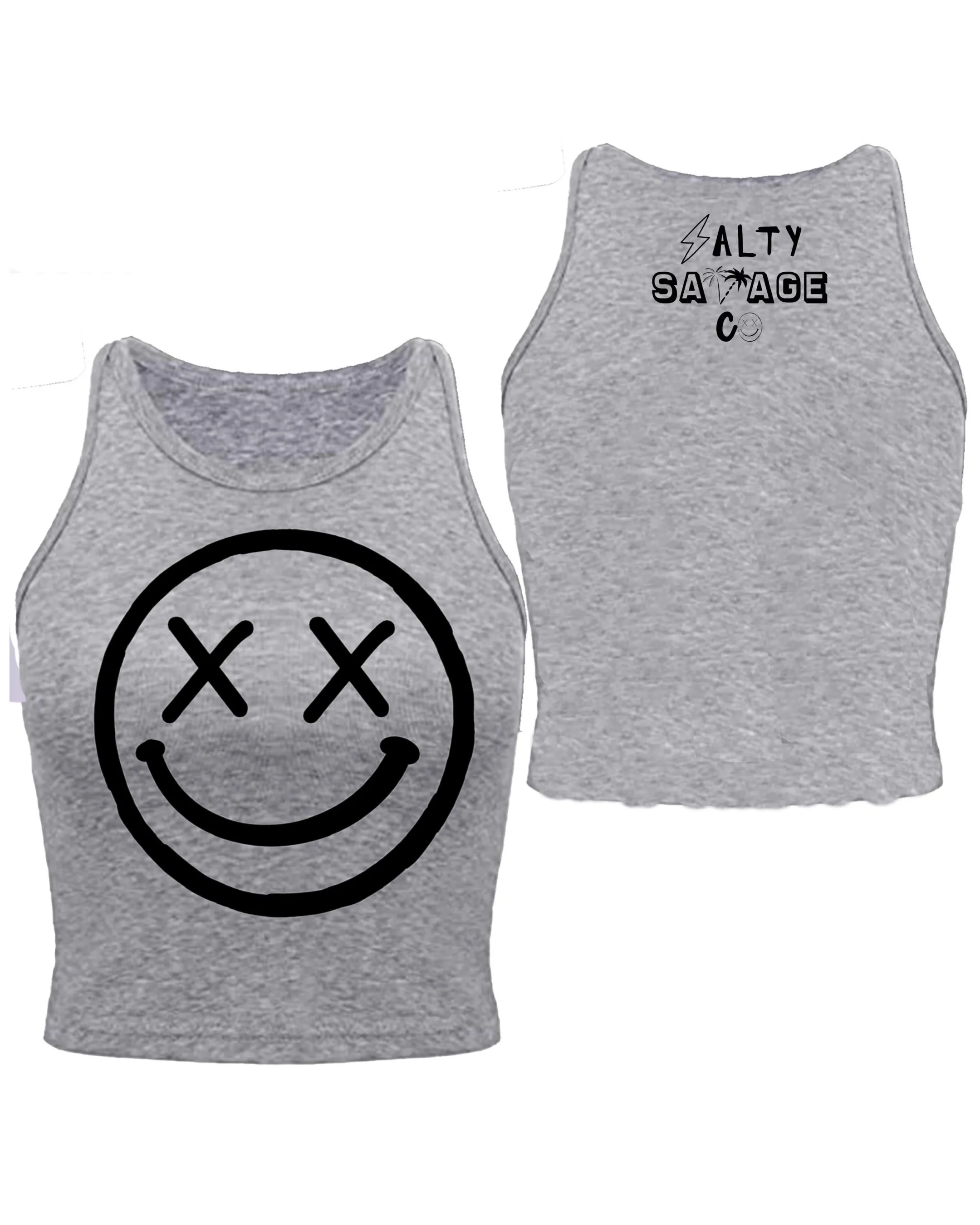 Salty Savage Ladies "OG Smile" High Neck Sleeveless Crop Tank