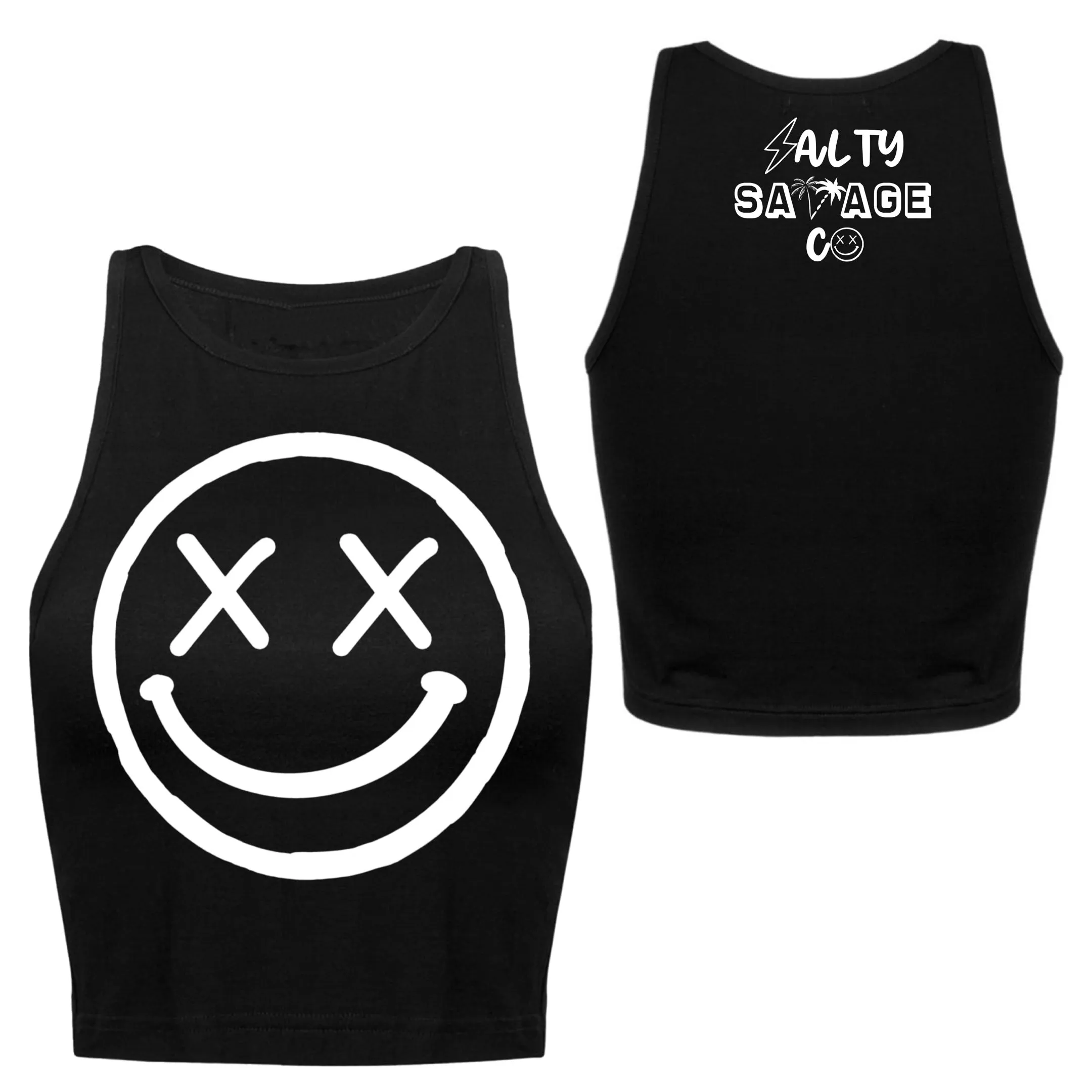 Salty Savage Ladies "OG Smile" High Neck Sleeveless Crop Tank