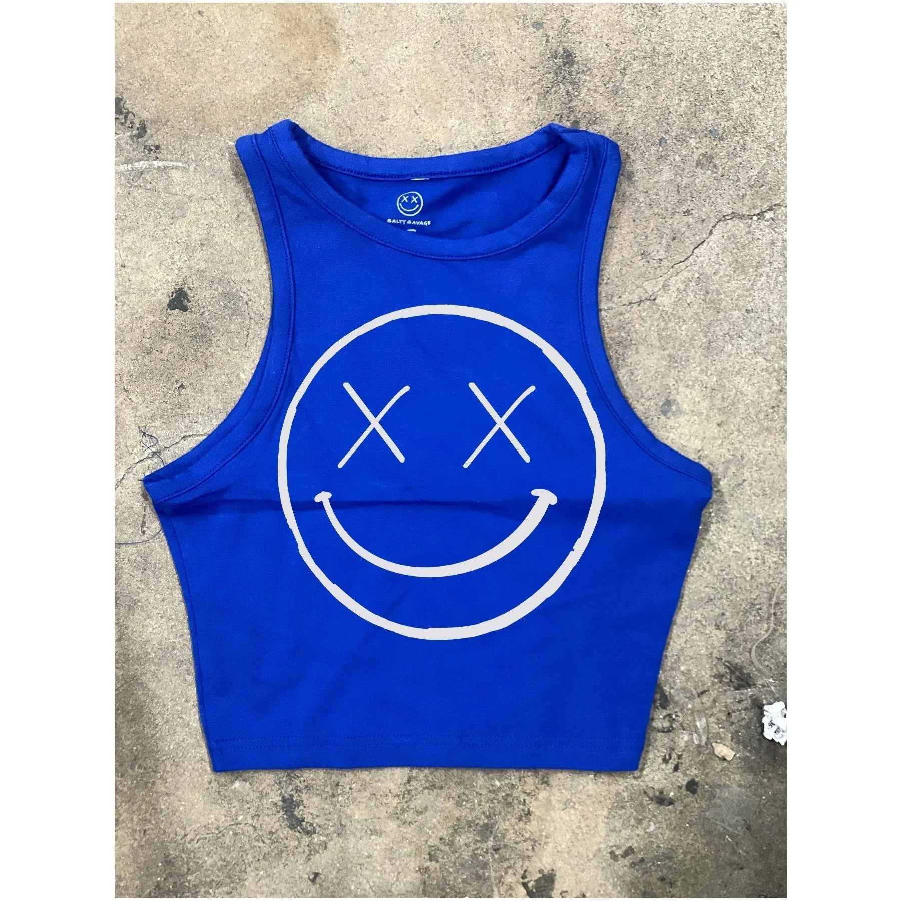 Salty Savage Ladies "OG Smile" High Neck Sleeveless Crop Tank