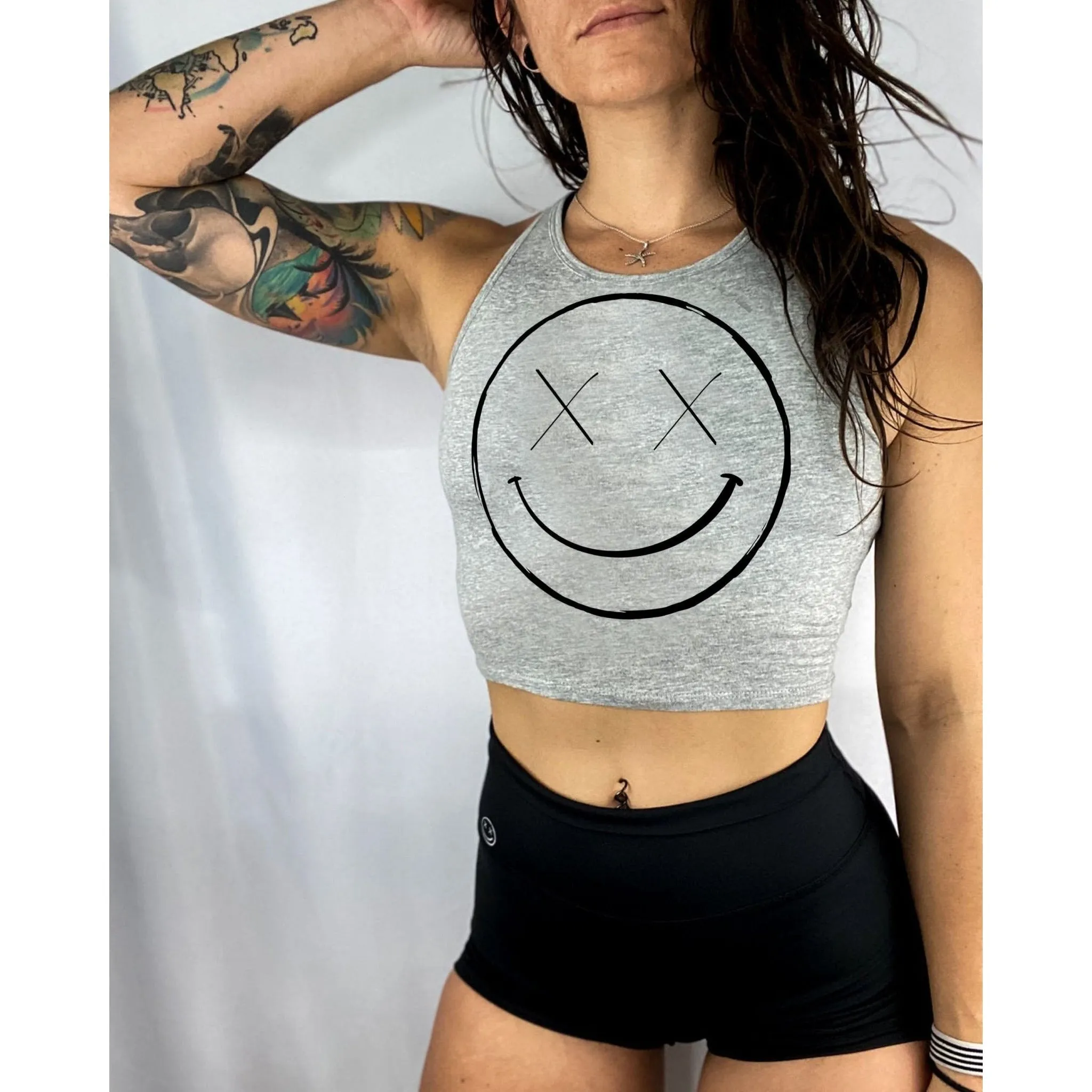 Salty Savage Ladies "OG Smile" High Neck Sleeveless Crop Tank