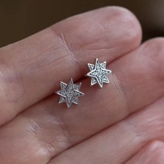 SAMPLE SALE- Solid Gold Star Diamond Earrings - Conflict free natural diamonds in a white gold cluster antique star earring design