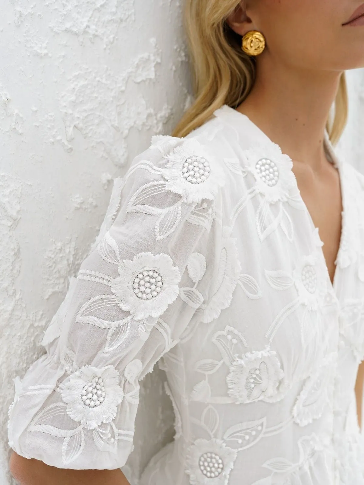 Sierra Embroidered Cotton Summer Day Dress | White