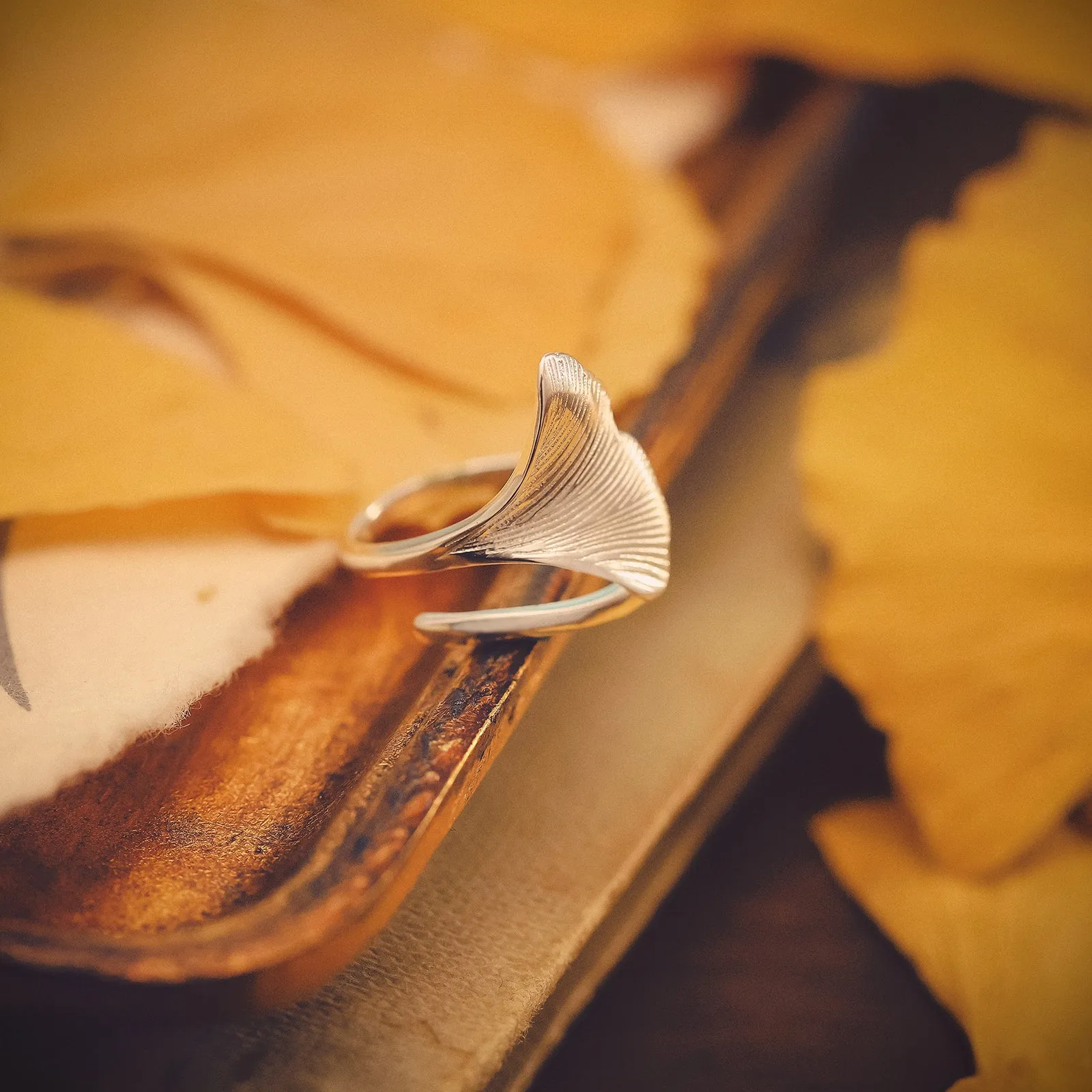 Silver Ginkgo Leaf Ring