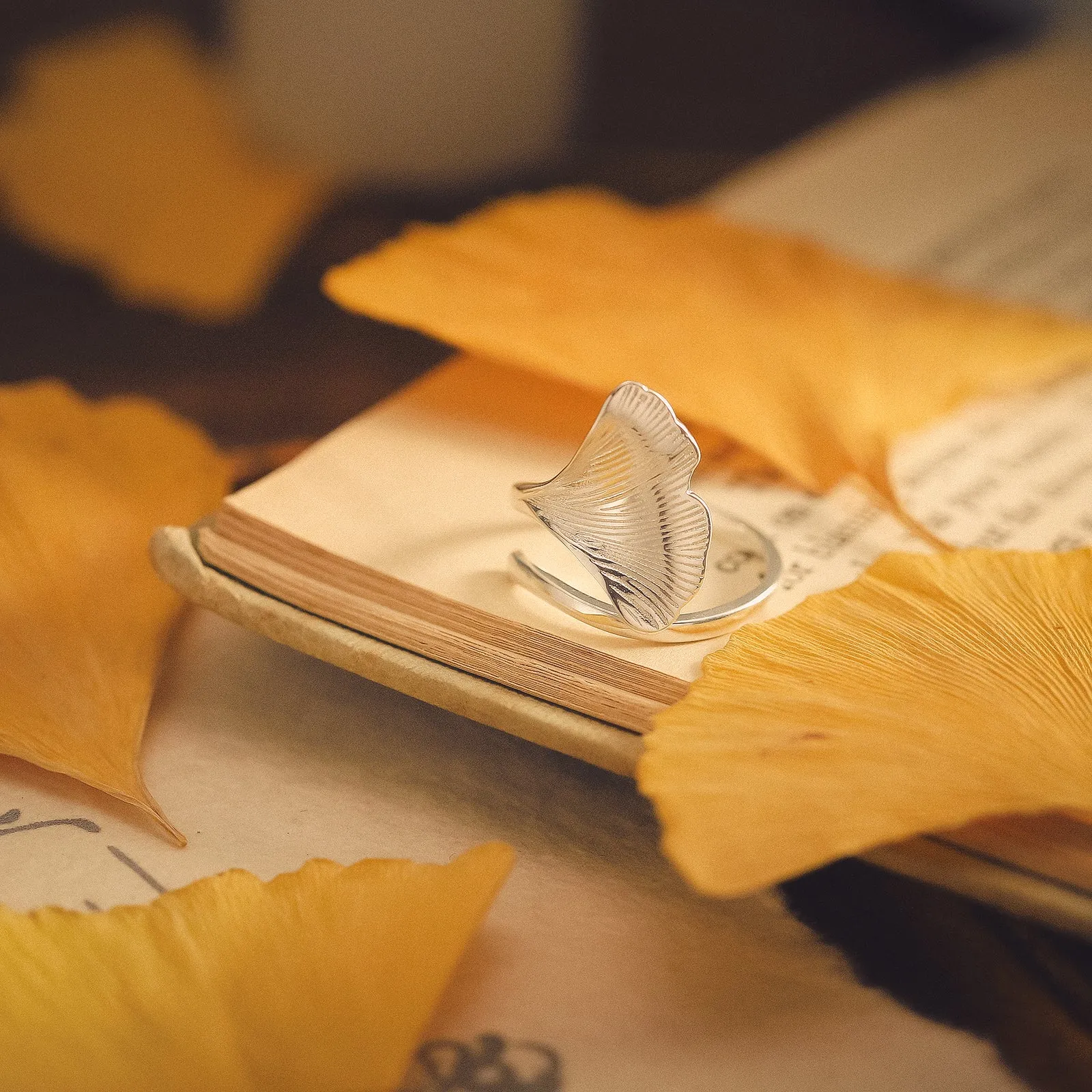 Silver Ginkgo Leaf Ring