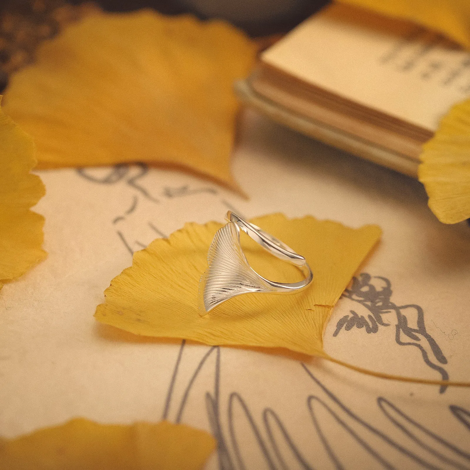 Silver Ginkgo Leaf Ring