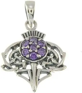 Small Thistle Silver Pendant set w/ Amethyst CZ