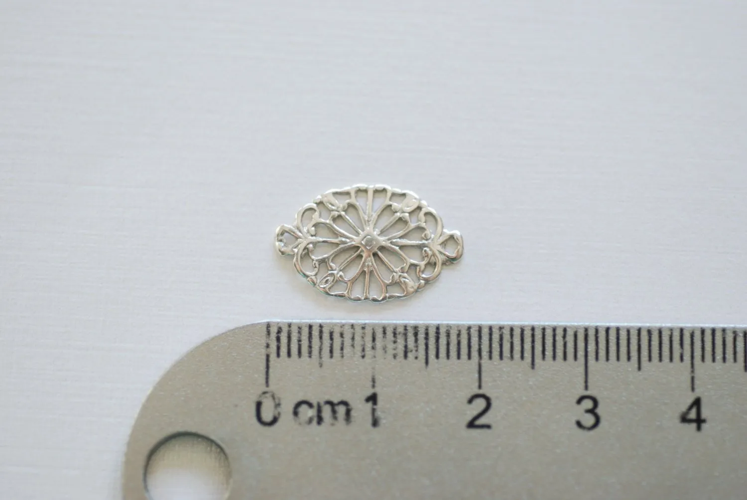 Sterling Silver Filigree Flower Connector Charm- 925 Silver Oval Connector, Silver oval Round Connector Link spacer, 90