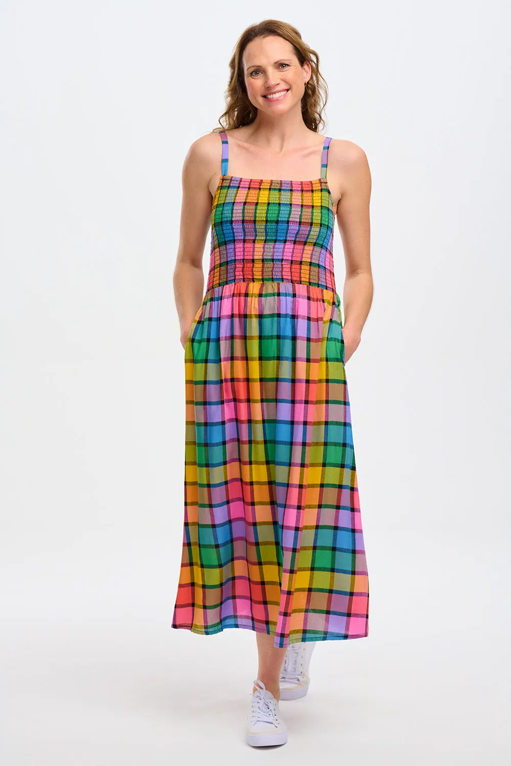 Sugarhill Brighton Denali Summer Rainbow Check Midi Dress