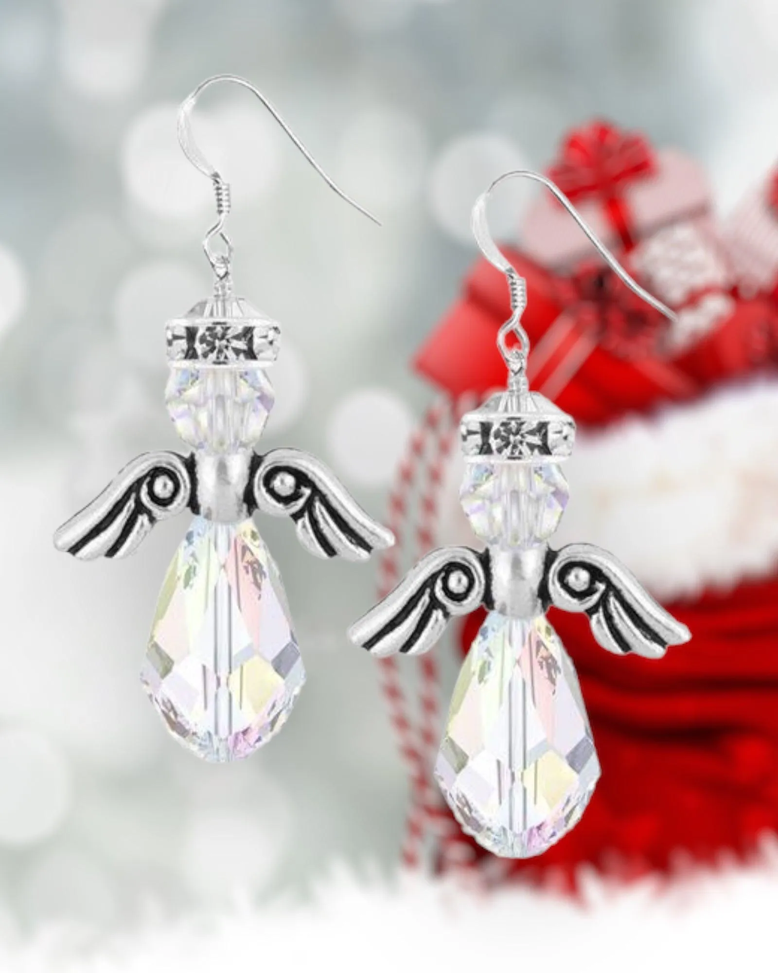 Swarovski Angel Earring  with Pewter Wings - Christmas Jewelry Making Kit