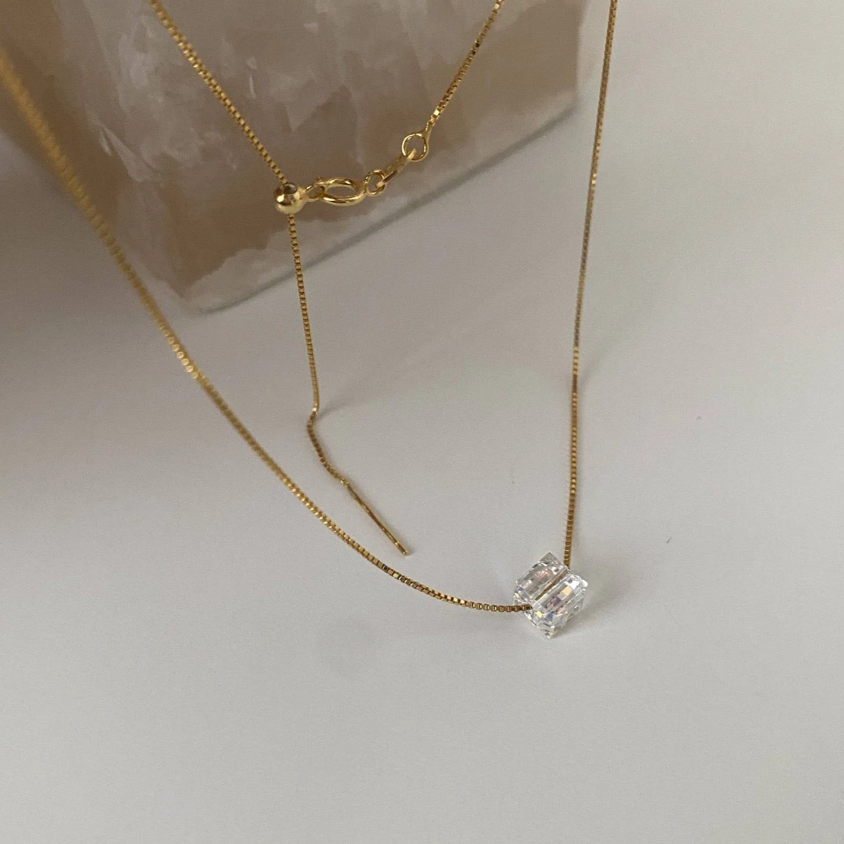 Symphony Swarovski Cube Crystal Necklace Gold Vermeil