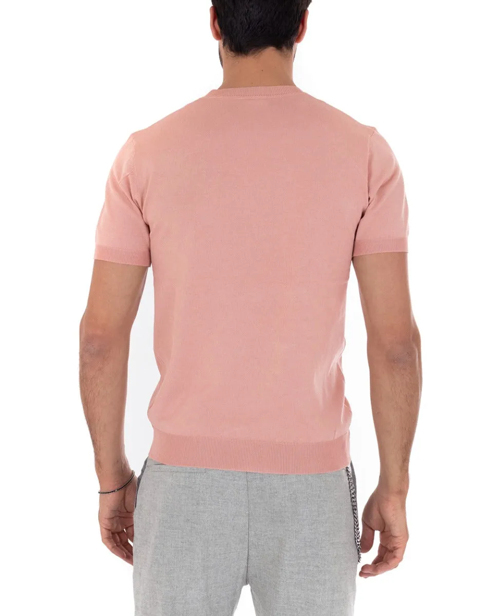 T-Shirt Uomo Manica Corta Tinta Unita Rosa Girocollo Filo Casual GIOSAL-TS2710A