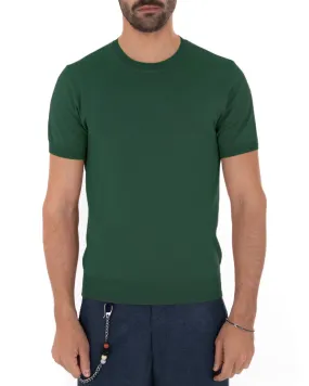 T-Shirt Uomo Manica Corta Tinta Unita Verde Bottiglia Girocollo Filo Casual GIOSAL-TS3051A